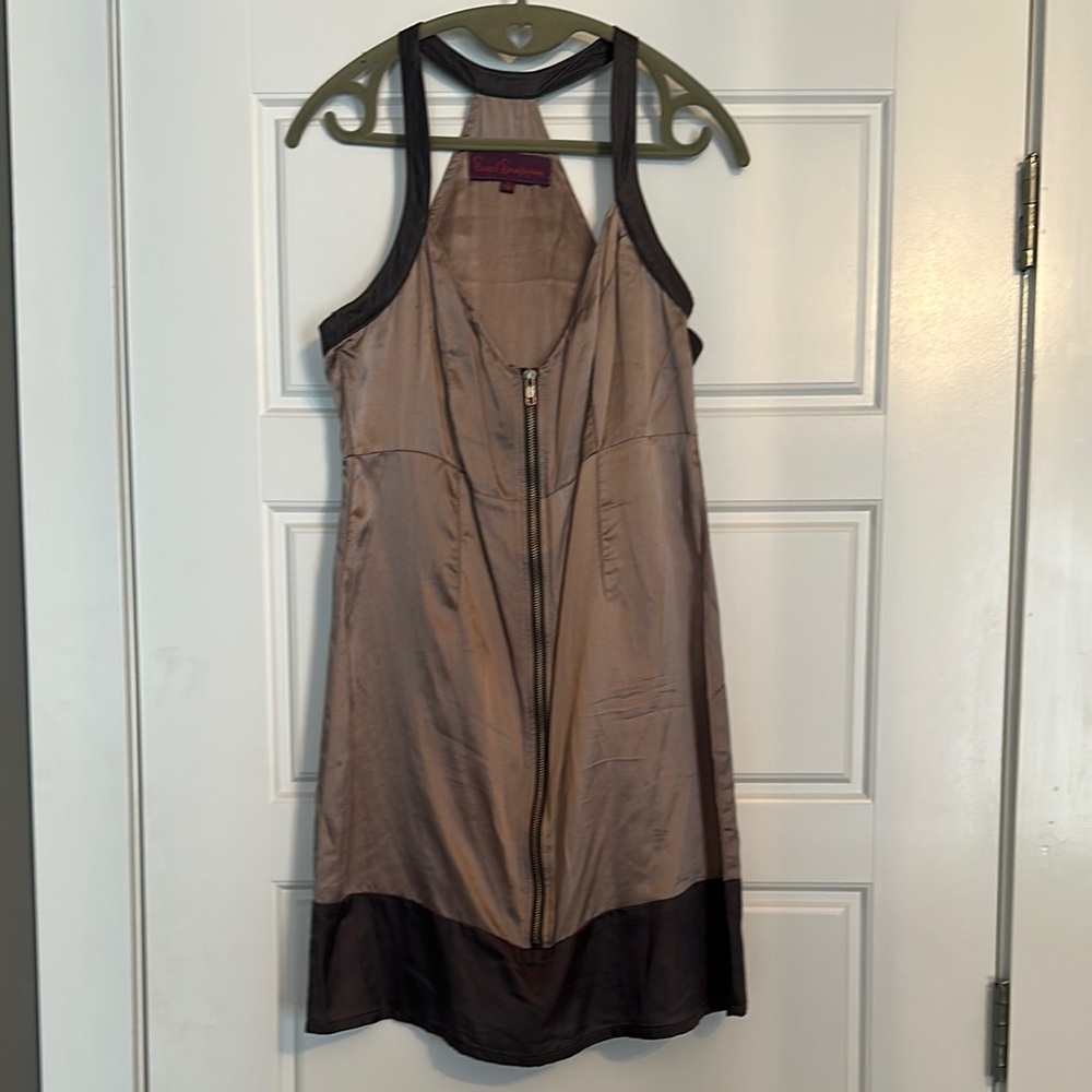 Brown Sleeveless Halter Sheath Dress for Night Out